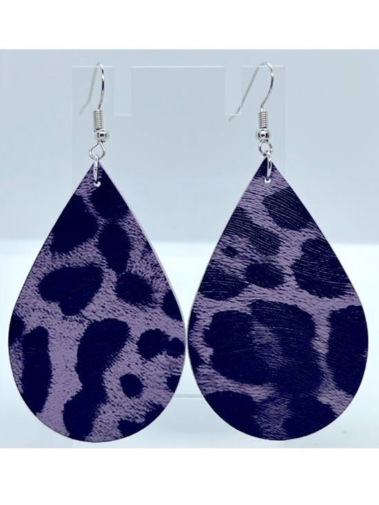 Fashion Jewelry Jewelry - Purple Animal Print Faux Leather Dangle Earrings Fashion Jewelry